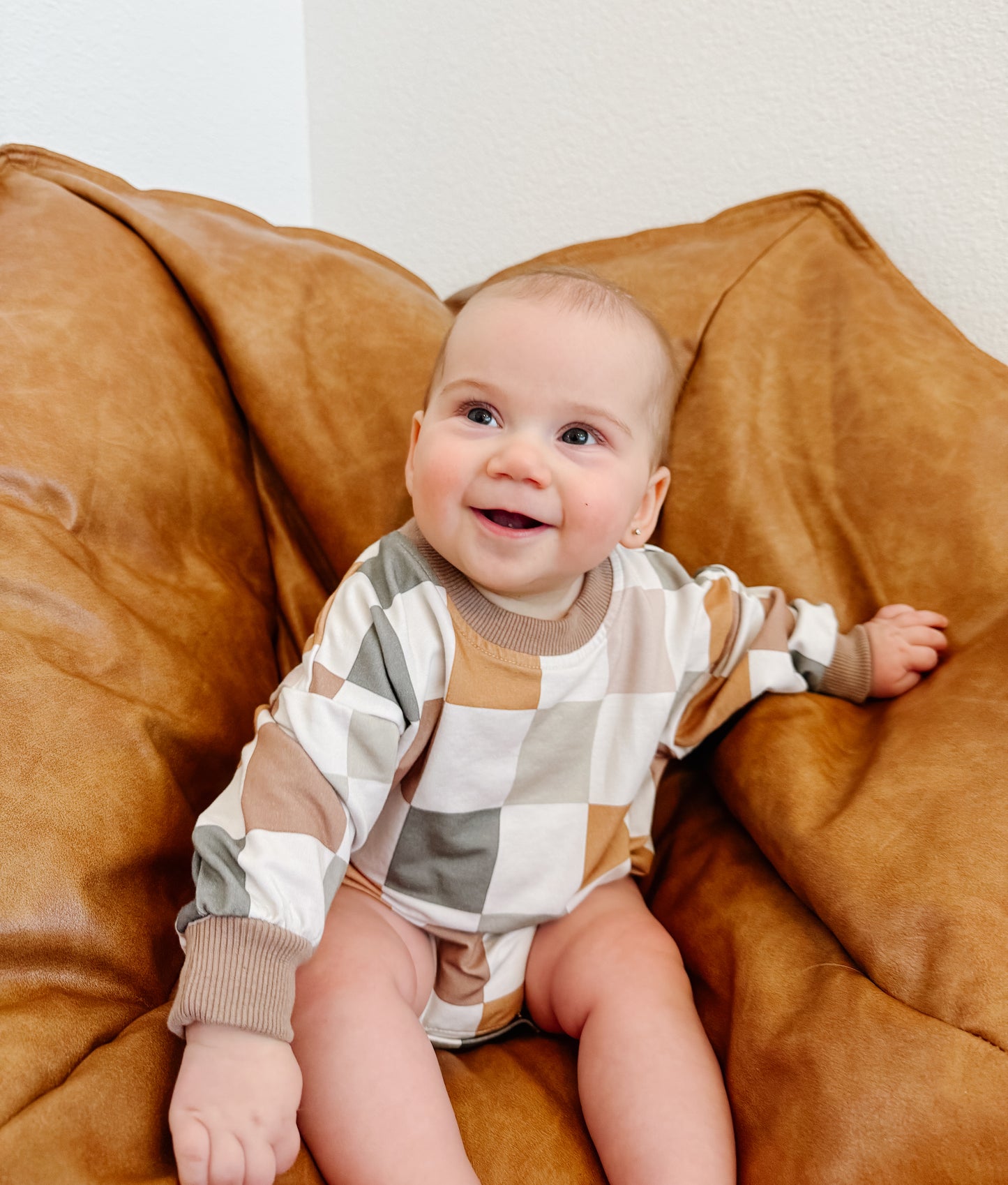 Checkered Sweatshirt Bubble Romper