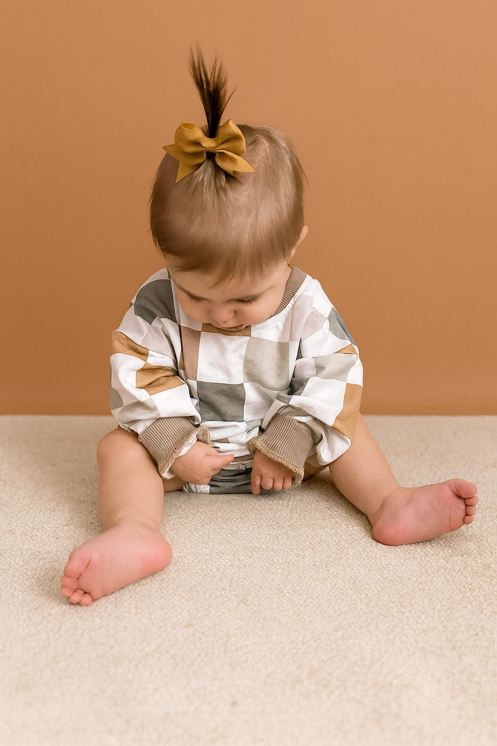 Checkered Sweatshirt Bubble Romper