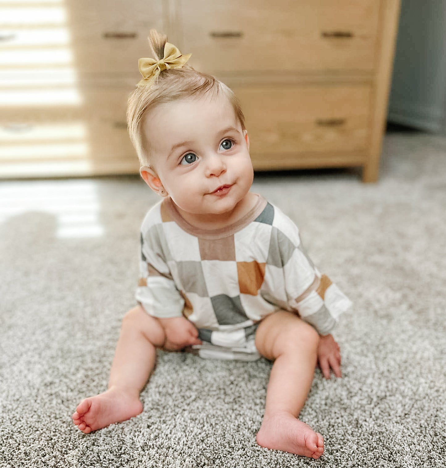 Checkered Sweatshirt Bubble Romper